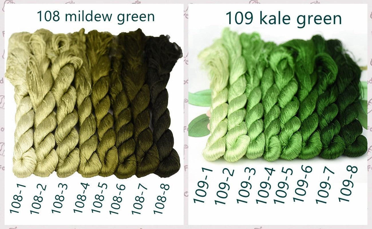 100% Mulberry Silk Embroidery Thread Skeins, Green Colors, 400meters