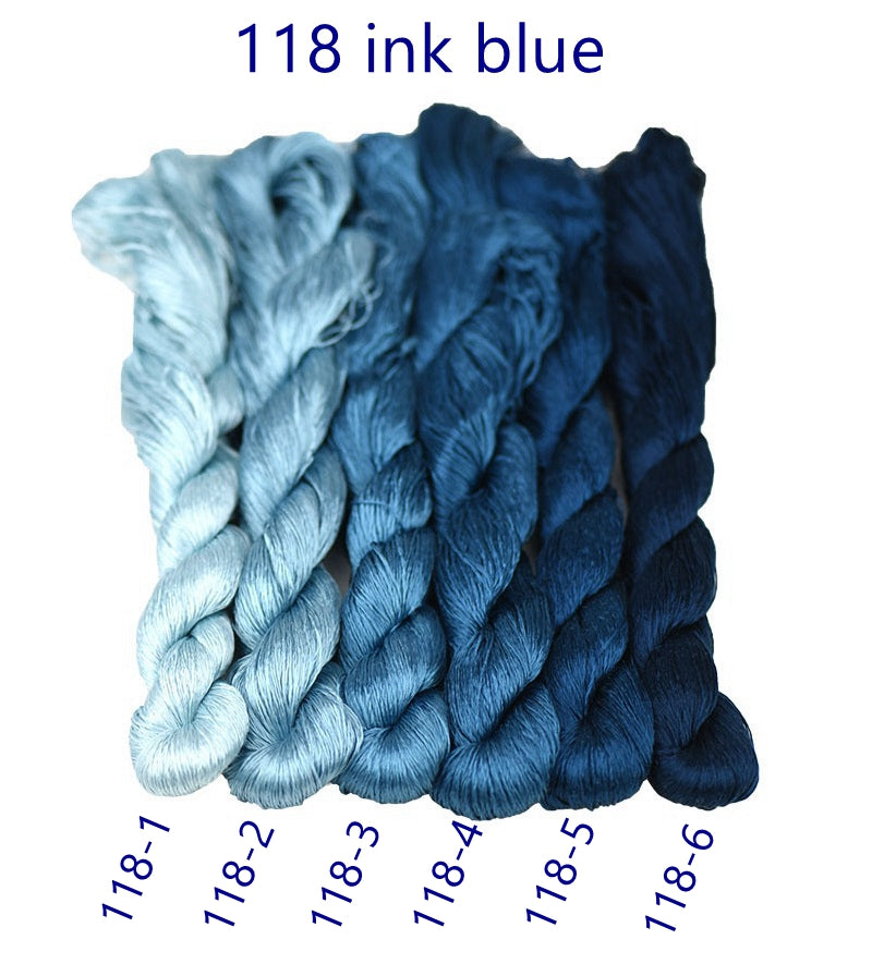 100% Mulberry Silk Embroidery Thread Skeins, Blue Colors, 400meters