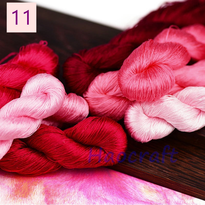 100% Mulberry Silk Embroidery Thread Skeins, Pink Colors, 400meters
