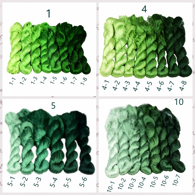 100% Mulberry Silk Embroidery Thread Skeins, Green Colors, 400meters
