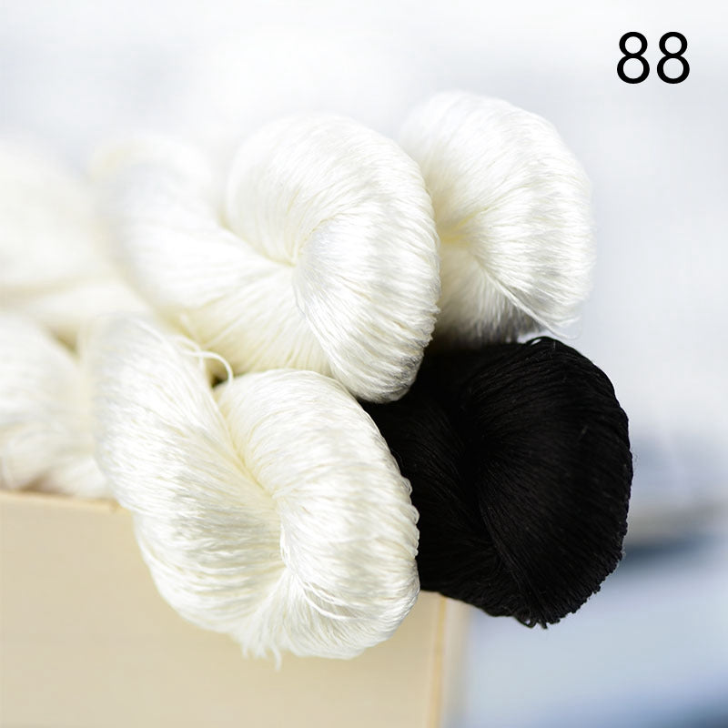 100% Mulberry Silk Embroidery Thread Skeins, Black, White, Gray colors, 400meters
