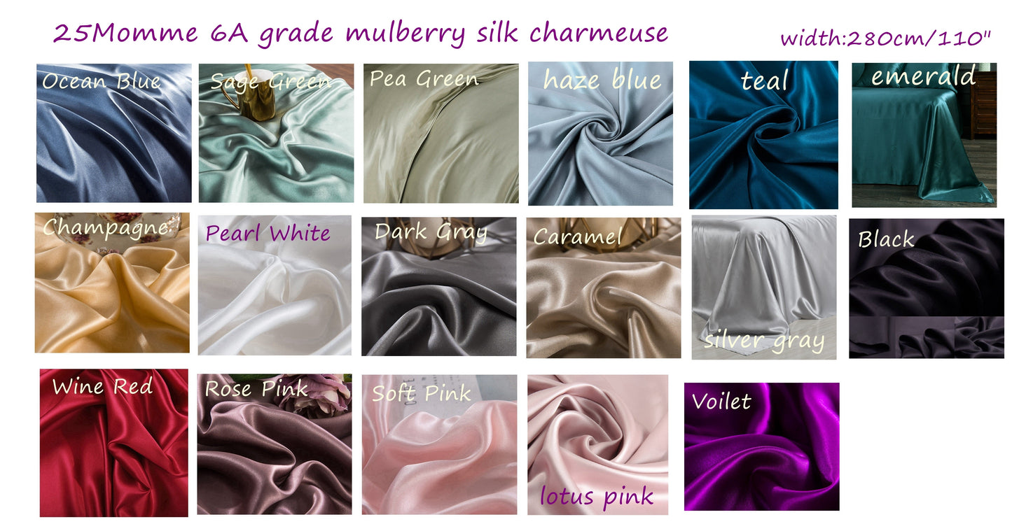 25Momme Seamless Luxury Silk Fitted Sheet/Flat Sheet/Dovut Cover/Bedding Set, Wine Red - Awulook