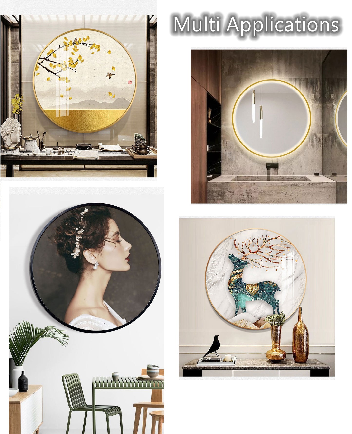 2pcs of Customized Round Aluminum Brushed Frame, 4cm(1.6") Depth Metal Frame Kit, Gold, 14 inches