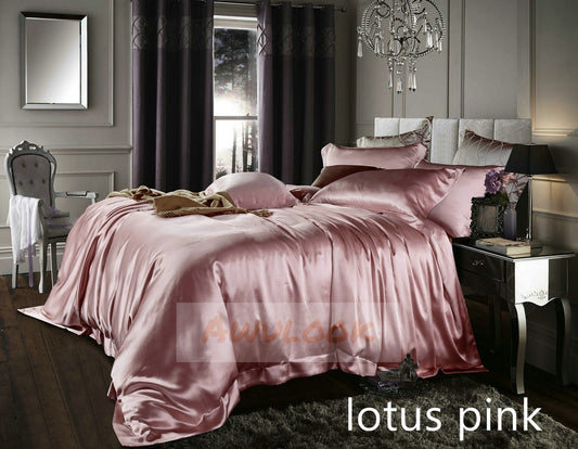 25Momme Seamless Luxury Silk Fitted Sheet/Flat Sheet/Dovut Cover/Bedding Set, Lotus pink
