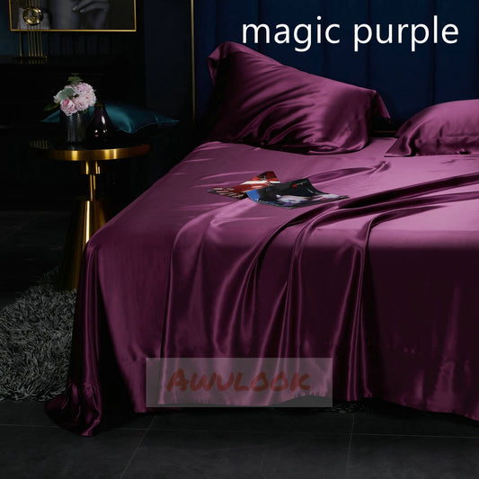25Momme Seamless Luxury Silk Fitted Sheet/Flat Sheet/Dovut Cover/Bedding Set, Magic purple