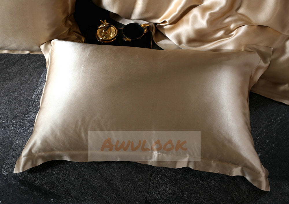 25Momme Seamless Luxury Silk Fitted Sheet/Flat Sheet/Dovut Cover/Bedding Set, Mocha - Awulook