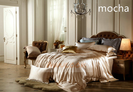 25Momme Seamless Luxury Silk Fitted Sheet/Flat Sheet/Dovut Cover/Bedding Set, Mocha