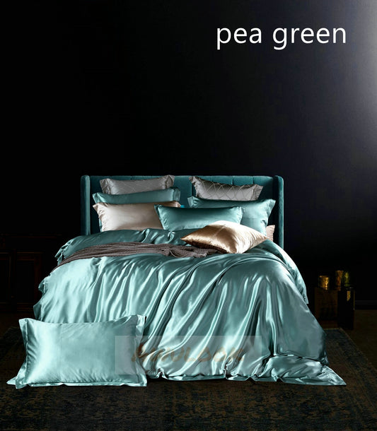 25Momme Seamless Luxury Silk Fitted Sheet/Flat Sheet/Dovut Cover/Bedding Set, Pea green