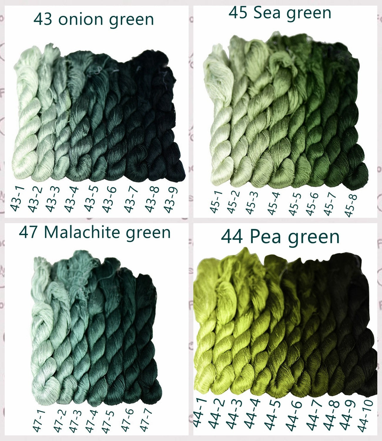 100% Mulberry Silk Embroidery Thread Skeins, Green Colors, 400meters