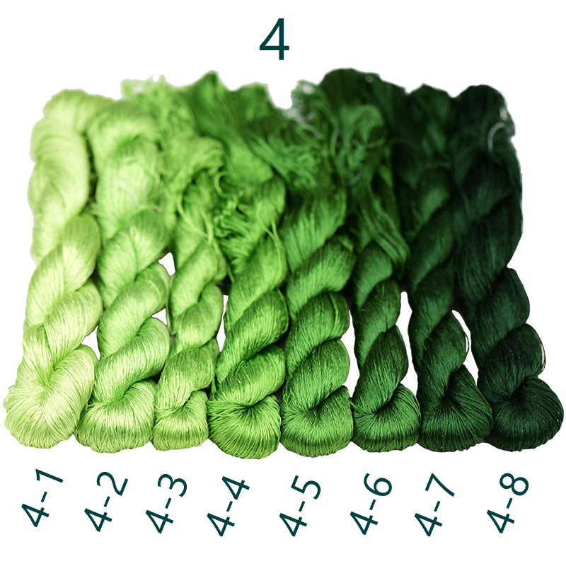 100% Mulberry Silk Embroidery Thread Skeins, Green Colors, 400meters