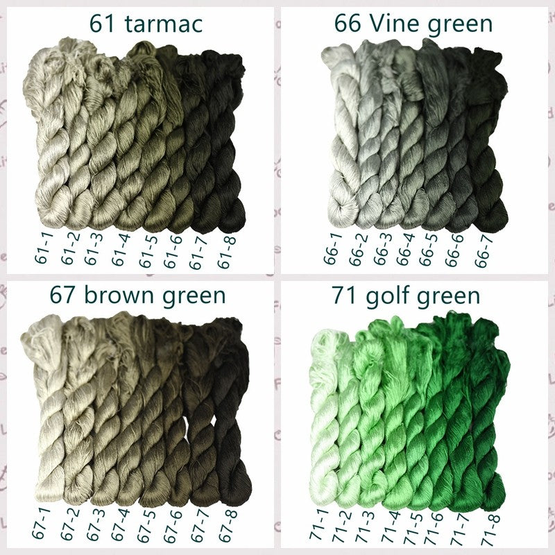 100% Mulberry Silk Embroidery Thread Skeins, Green Colors, 400meters