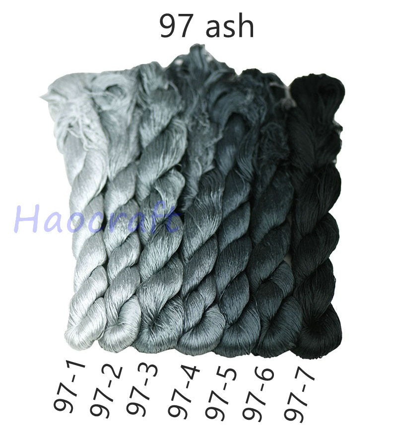100% Mulberry Silk Embroidery Thread Skeins, Black, White, Gray colors, 400meters