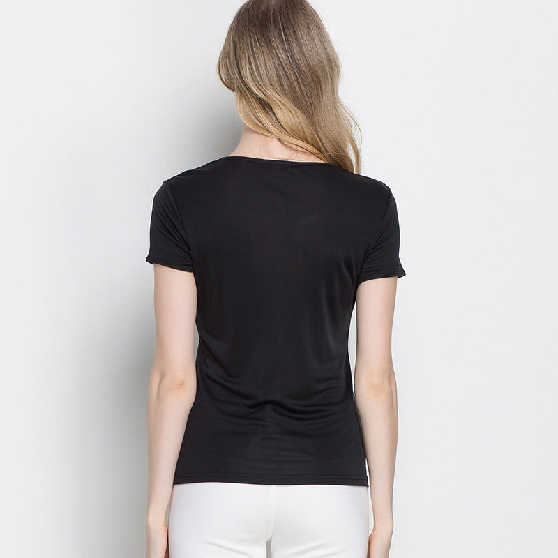 Women 100% Silk T-shirt, Crew Neck