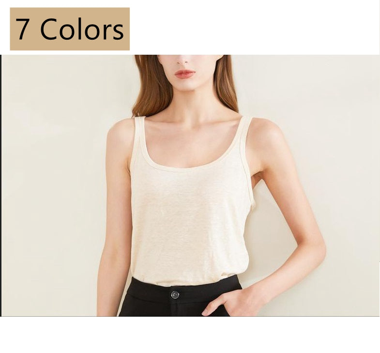 Women Silk Linen Tank Top, 7 Colors