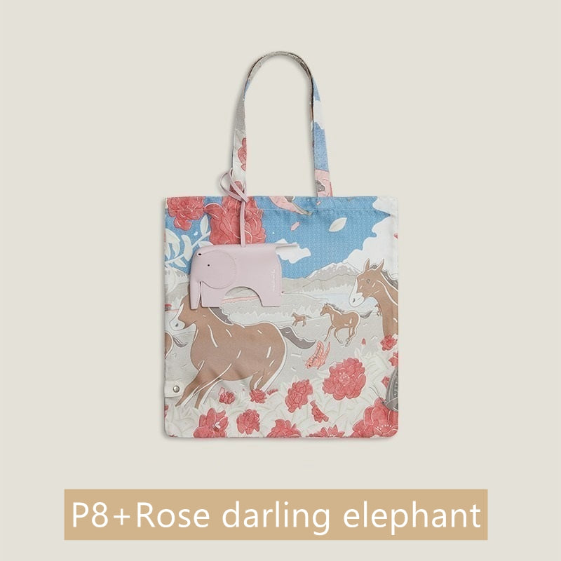 Twilly Silk Tote Bag/ Elephant Bag Charm