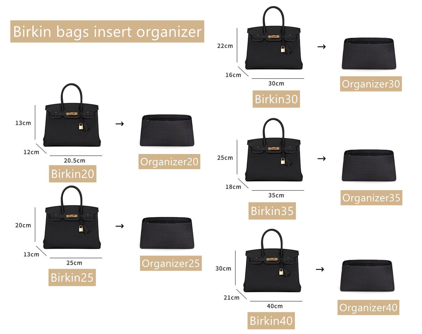 Bag Organizer Insert for Birkin20/25/30/35- Twilly satin