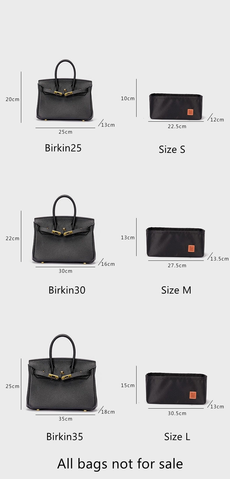 Bag Organiser Insert for Birkin25/30/35