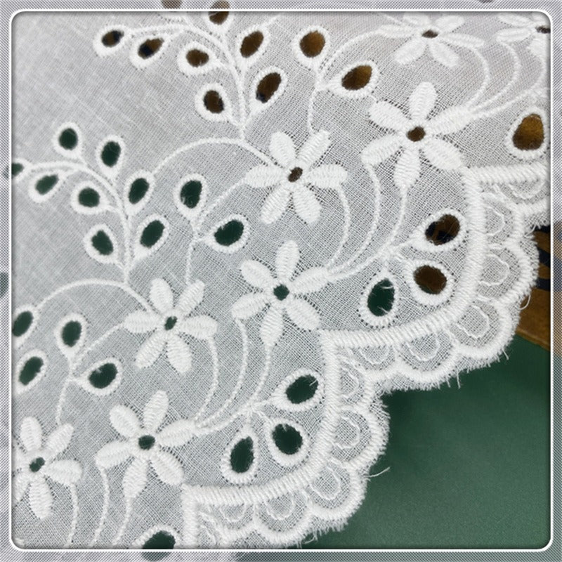 13cm Wide Black/White Cotton Lace Trim, Scalloped Border Trim with Eyelet Embroidery