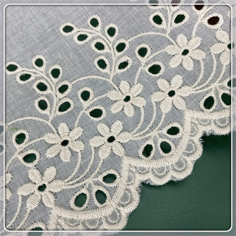 13cm Wide Black/White Cotton Lace Trim, Scalloped Border Trim with Eyelet Embroidery