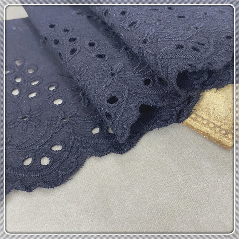 13cm Wide Black/White Cotton Lace Trim, Scalloped Border Trim with Eyelet Embroidery