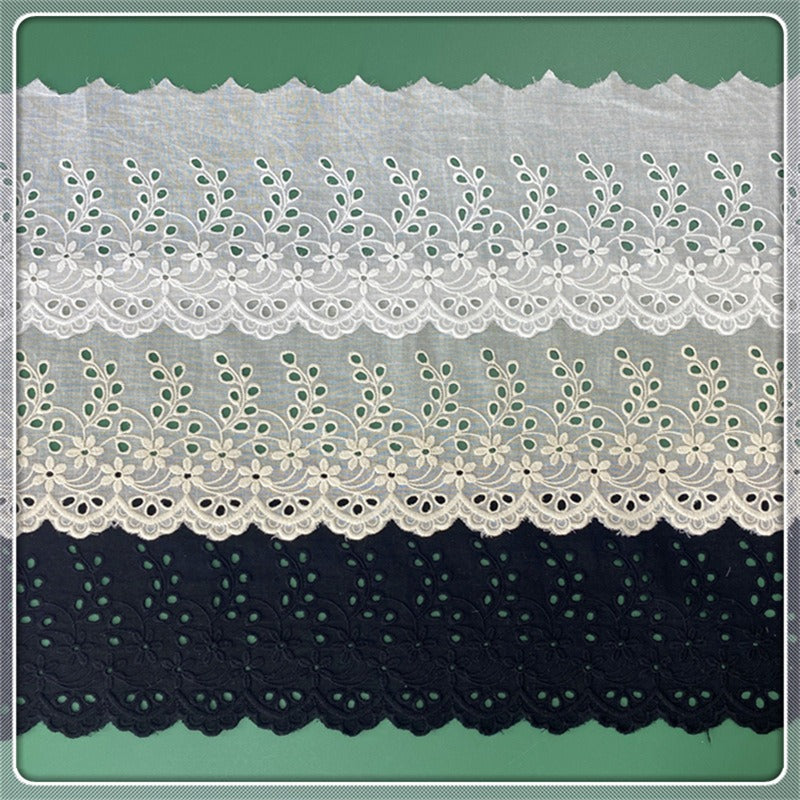 13cm Wide Black/White Cotton Lace Trim, Scalloped Border Trim with Eyelet Embroidery