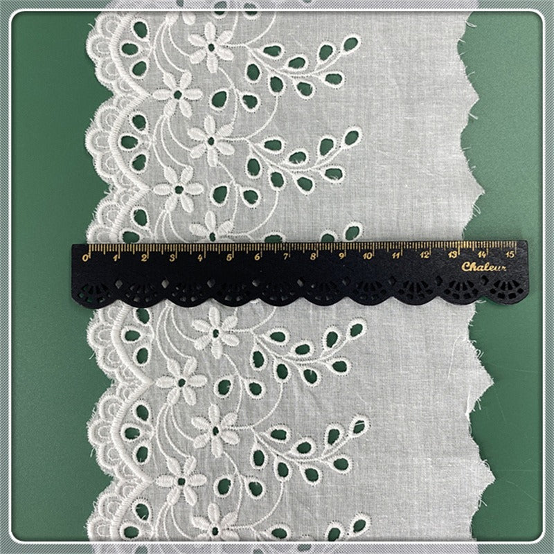 13cm Wide Black/White Cotton Lace Trim, Scalloped Border Trim with Eyelet Embroidery