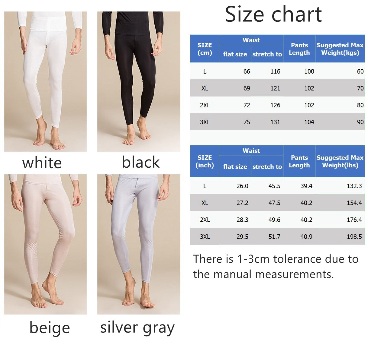 Men 100% Silk Leggings/Tight/Thermal Underwear