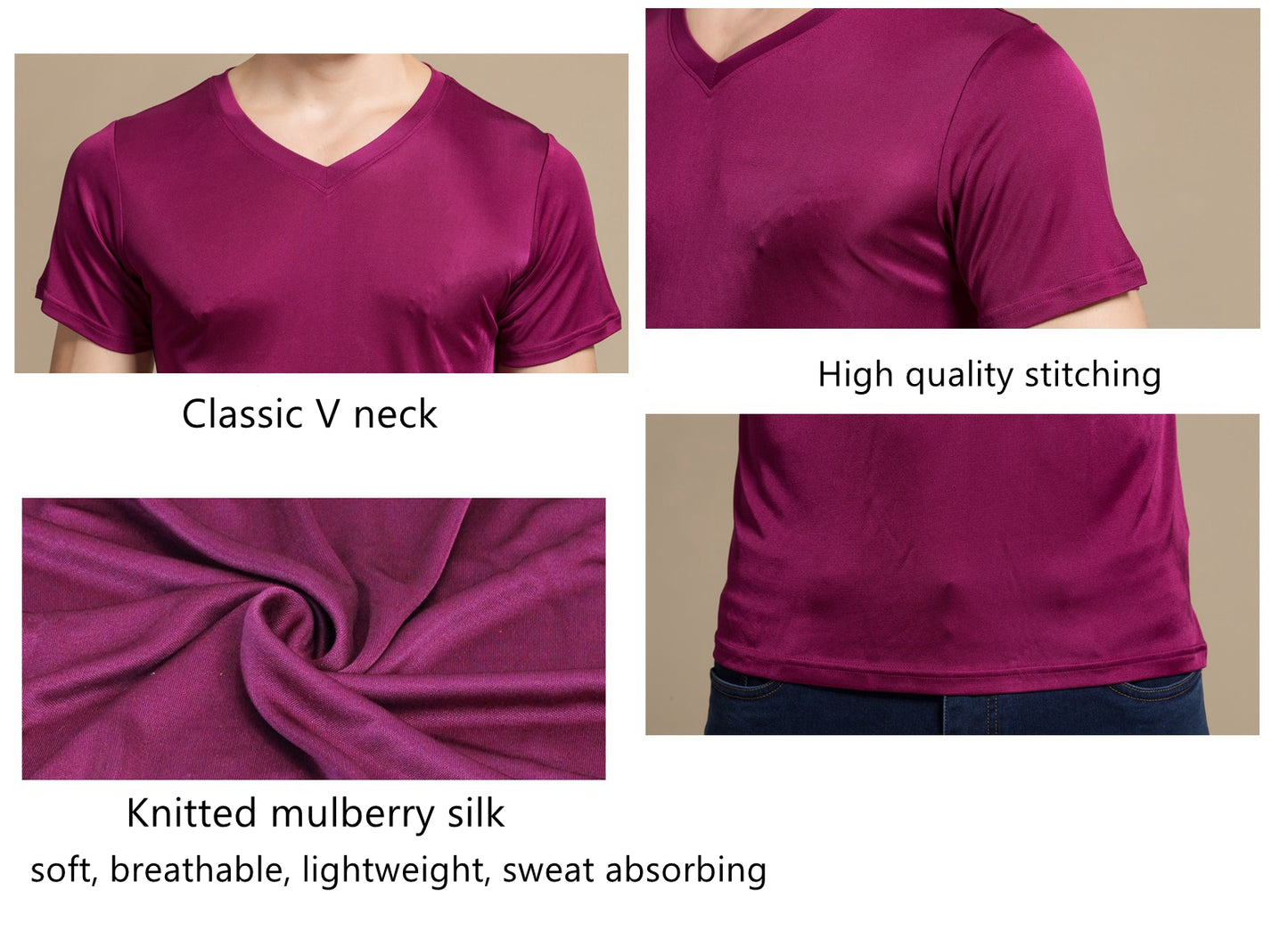 Herren Mulberry Silk Crew T-Shirt, 100 % Seide