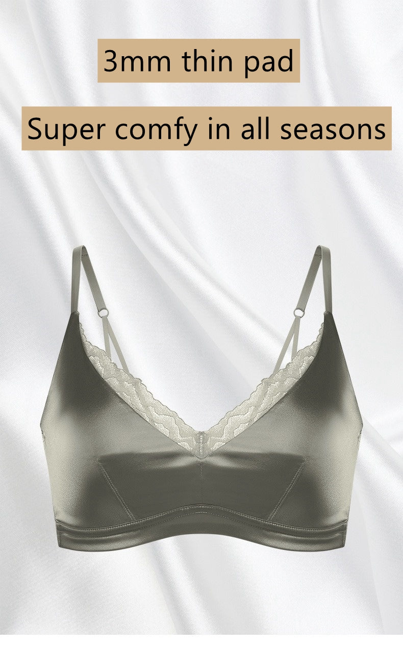 French Style Women Silk Bra Lace Trim
