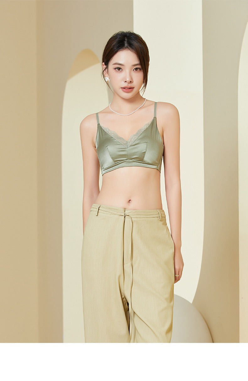 French Style Women Silk Bra Lace Trim