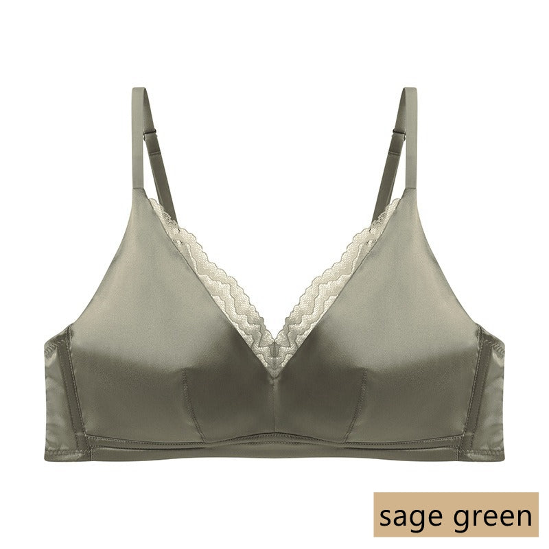 French Style Women Silk Bra Lace Trim