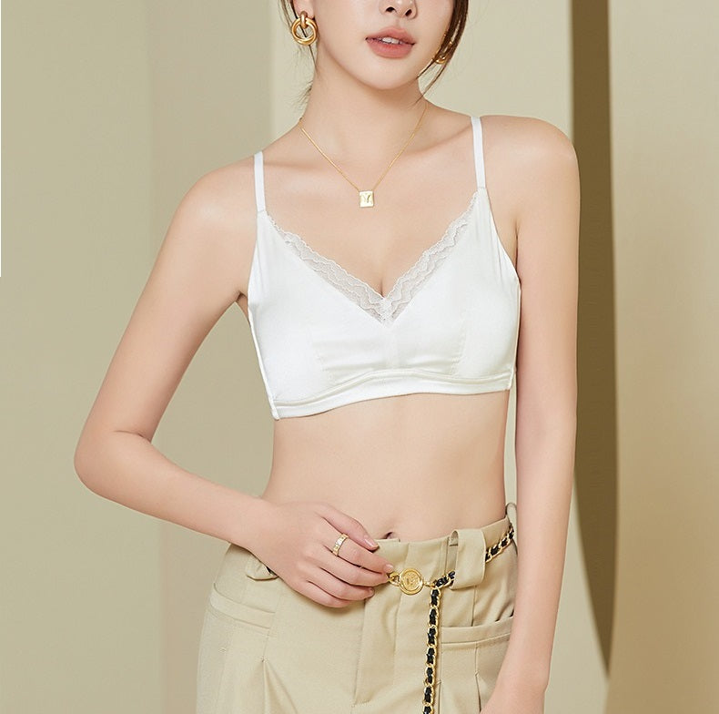 French Style Women Silk Bra Lace Trim