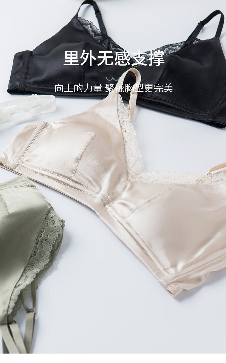 French Style Women Silk Bra Lace Trim