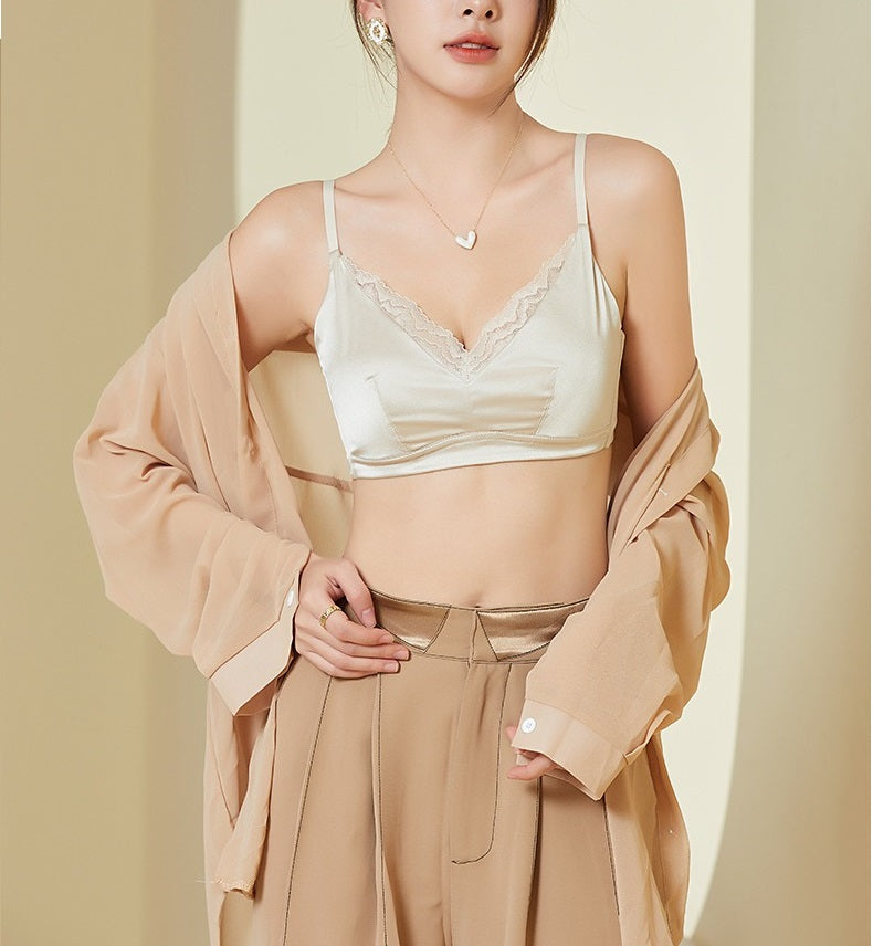 French Style Women Silk Bra Lace Trim