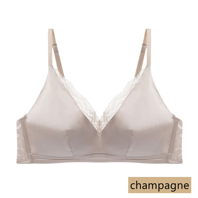 French Style Women Silk Bra Lace Trim