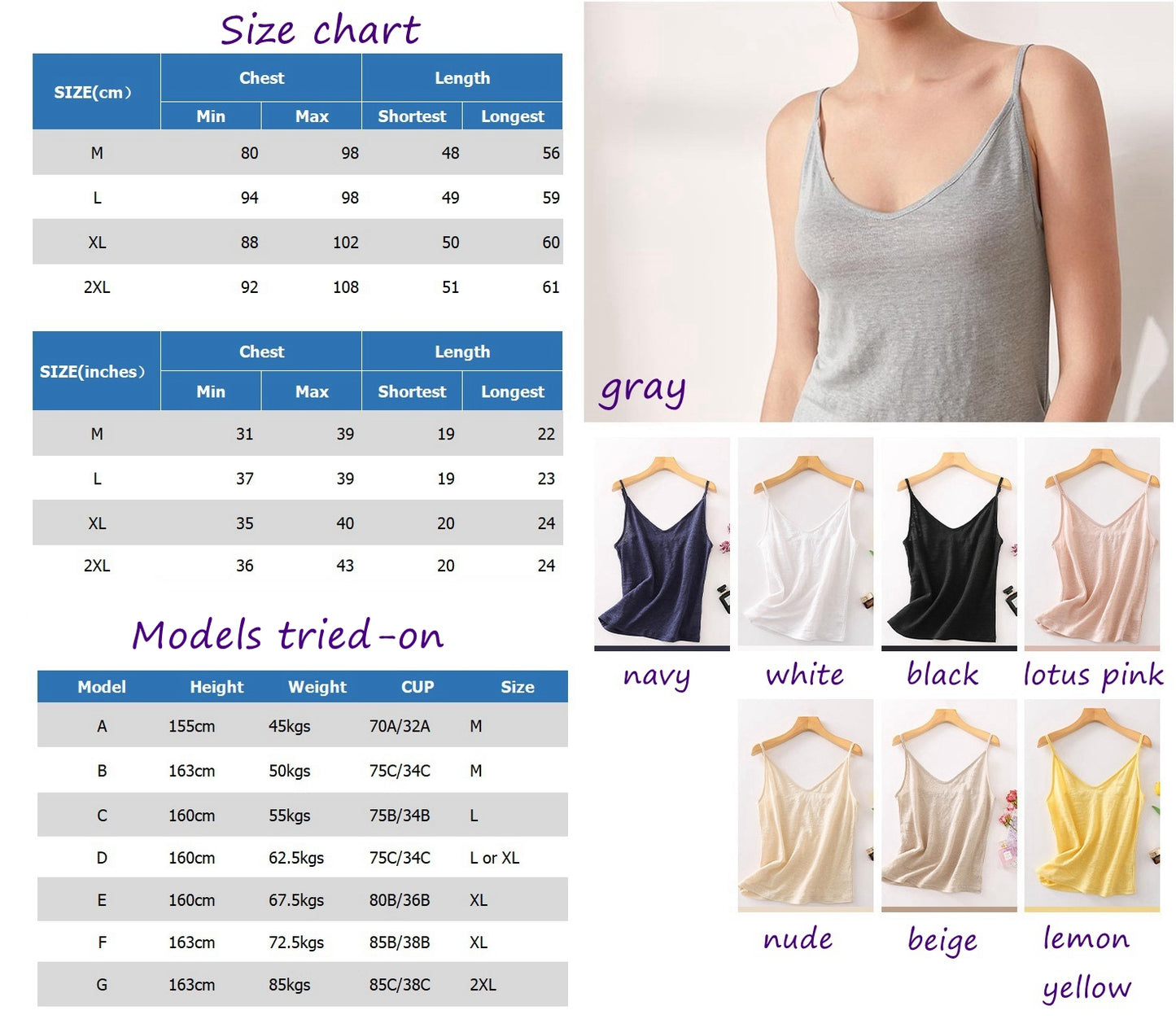 Women Silk Linen Camisole, 8 Colors