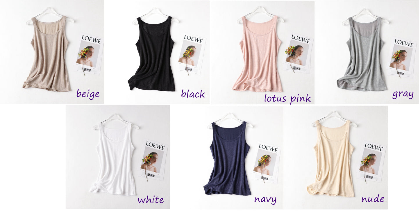 Women Silk Linen Tank Top, 7 Colors