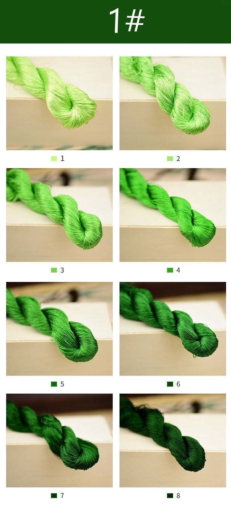 100% Mulberry Silk Embroidery Thread Skeins, Green Colors, 400meters