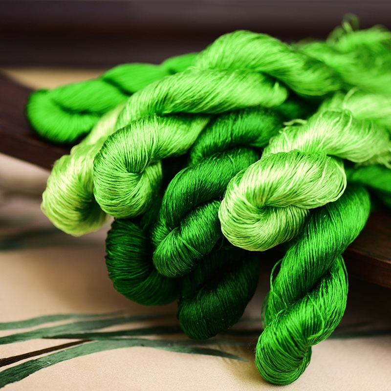 100% Mulberry Silk Embroidery Thread Skeins, Green Colors, 400meters
