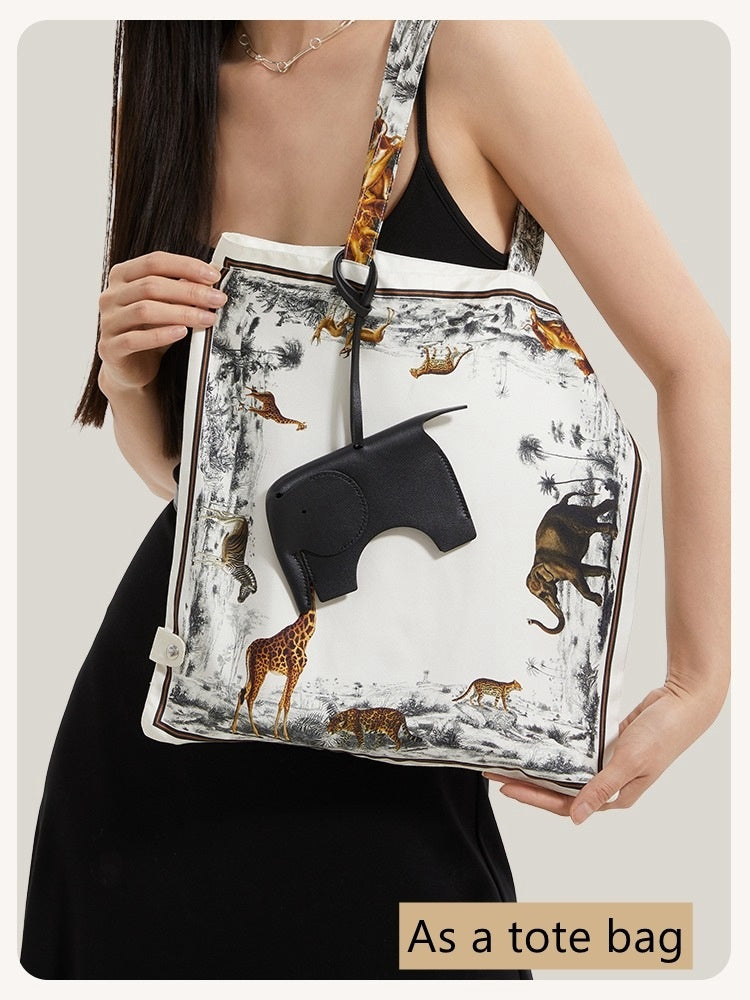 Twilly Silk Tote Bag/ Elephant Bag Charm