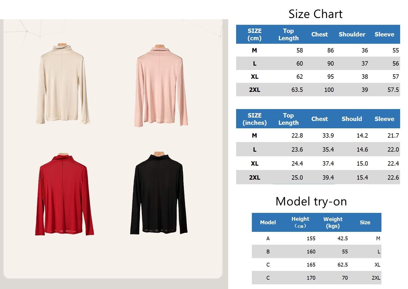 Women 100% Knit Mulberry Silk Turtleneck Base Layer