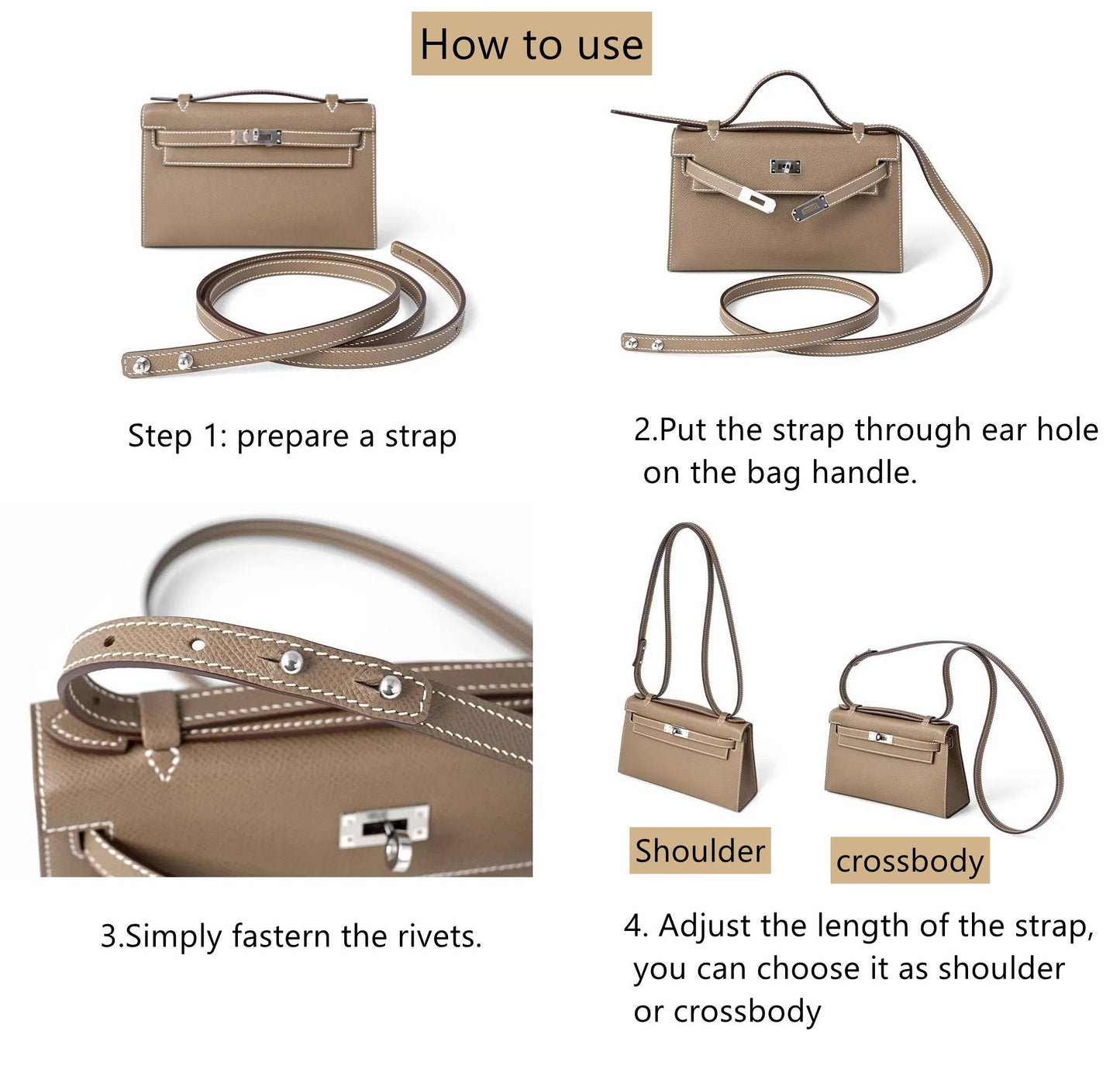 Customized Leather Crossbody/Shouler Straps for Kelly Pochette