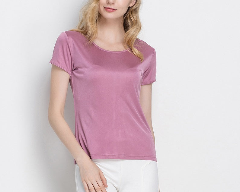 Women 100% Silk T-shirt, Crew Neck