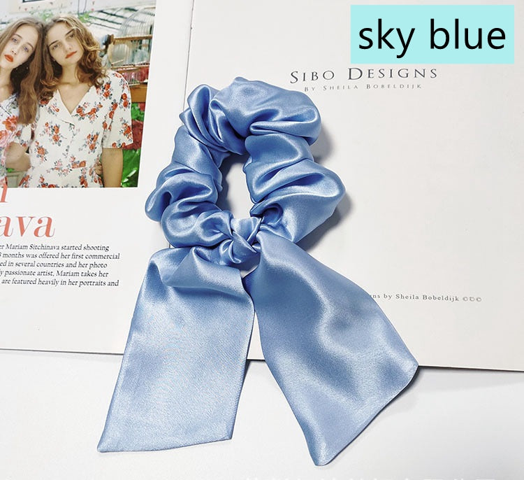 100% Silk Hair Scrunchies with Bow - Awulook