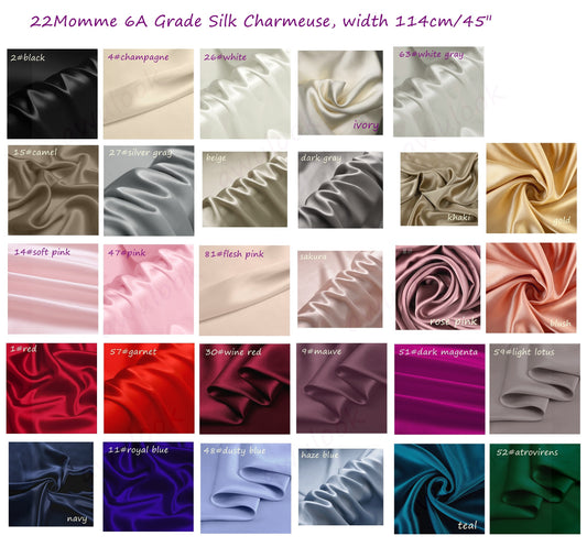22Momme Mulberry Silk Charmeuse, Width 114cm/45"