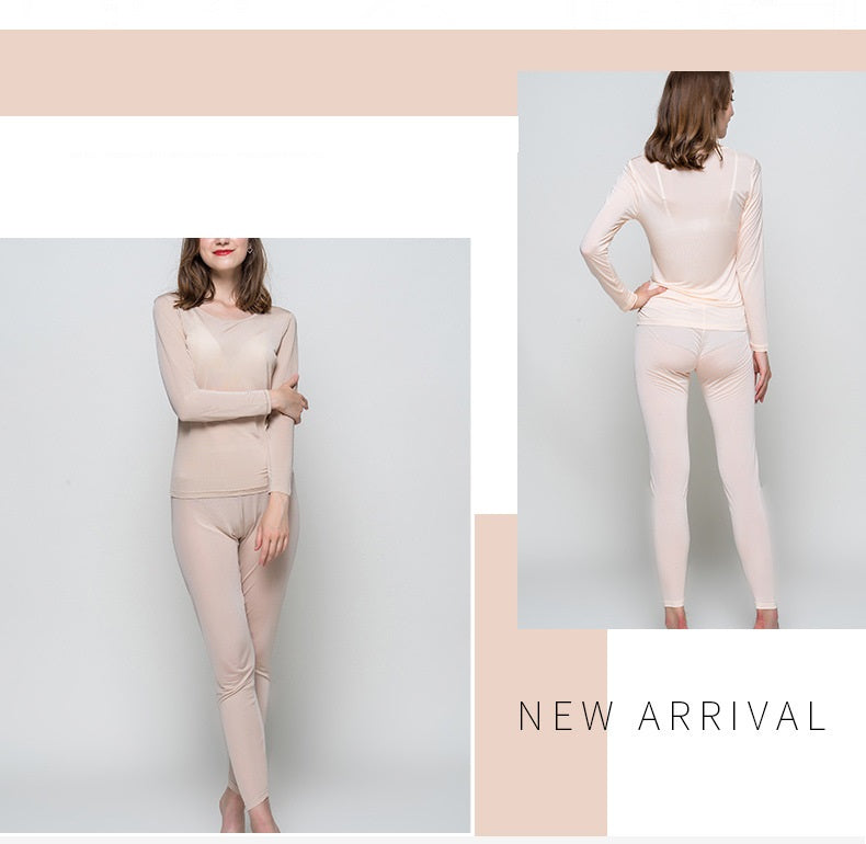Women 100 Mulberry Silk Thermal underwear Leggings 4 colors Long sleeve shirt High Waist Leggings Lounge Wear Workout Outfits