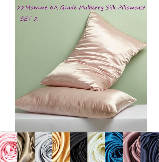 SET 2 of 22 Momme Silk Pillowcase, Zipper Closure