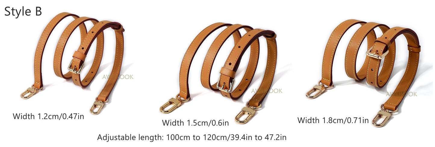 Bandoulière en cuir de veau, 10/12/15/18/20/25 mm - Marron abricot, pour sac Dauphine/Neverful/sacs à main/pochette/pochette