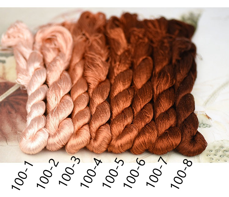 100% Mulberry Silk Embroidery Thread Skeins, Brown, Coffee Colors, 400meters