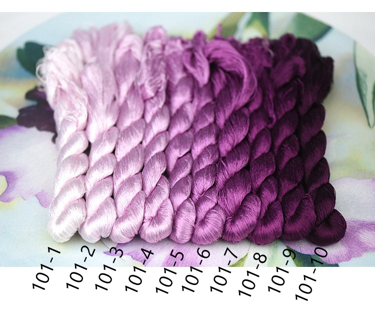 100% Mulberry Silk Embroidery Thread Skeins, Purple Colors, 400meters